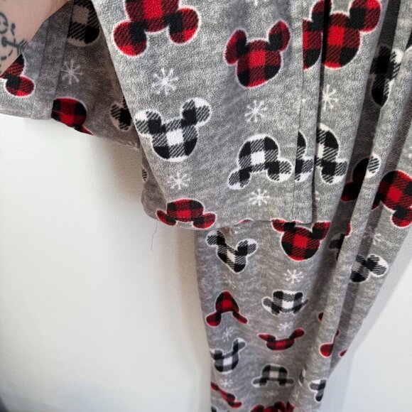 Disney Womens Gray Fleece Pajama Lounge Pants Plaid Mickey Mouse Pull On Medium - Picture 7 of 11